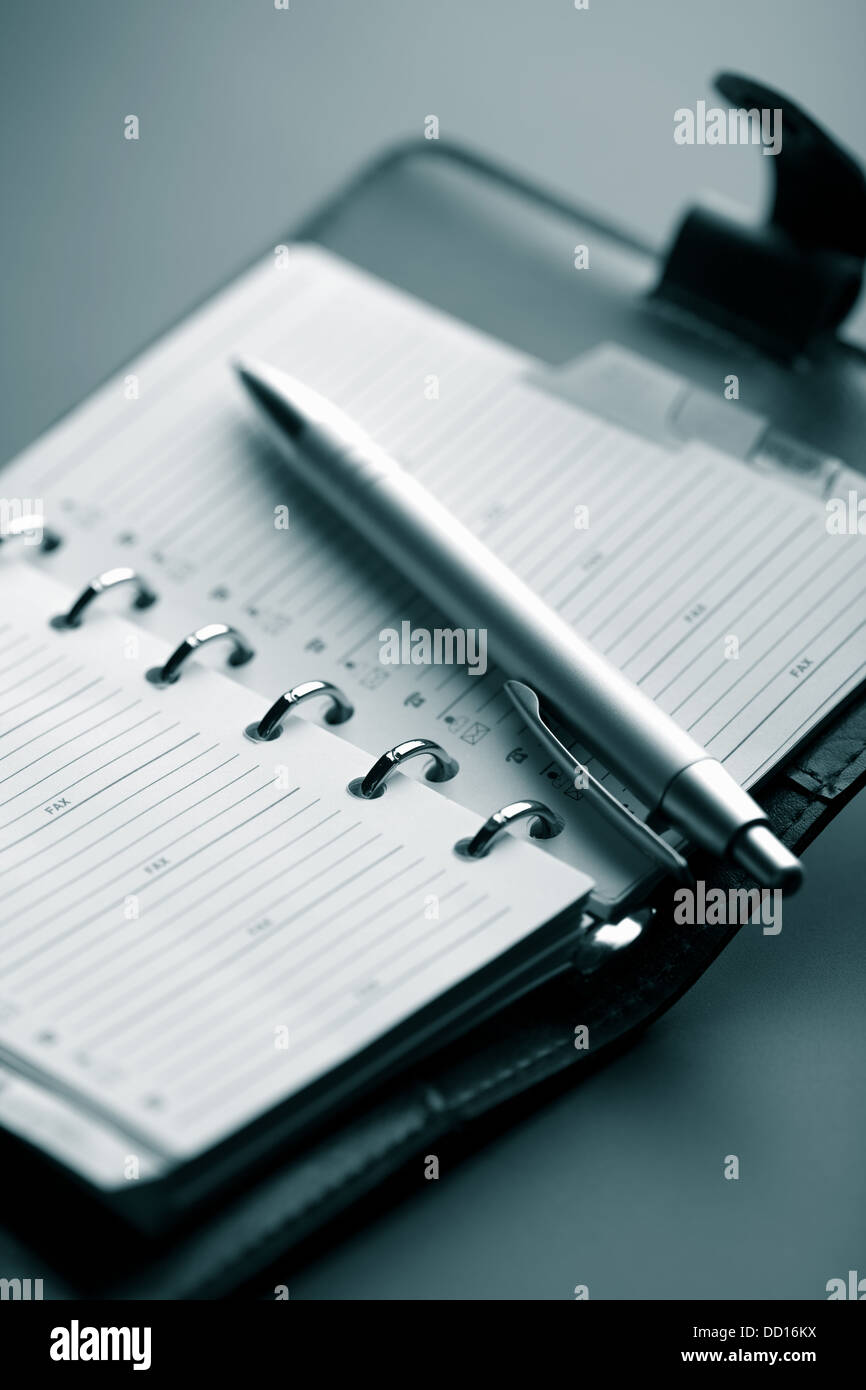 leather organizer and pen Stock Photo - Alamy