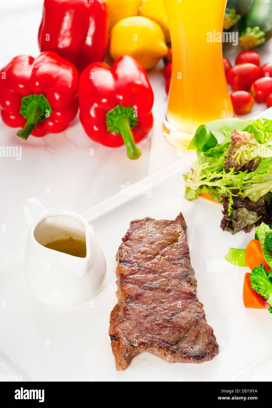 juicy BBQ grilled rib eye ,ribeye steak and vegetables Stock Photo Alamy