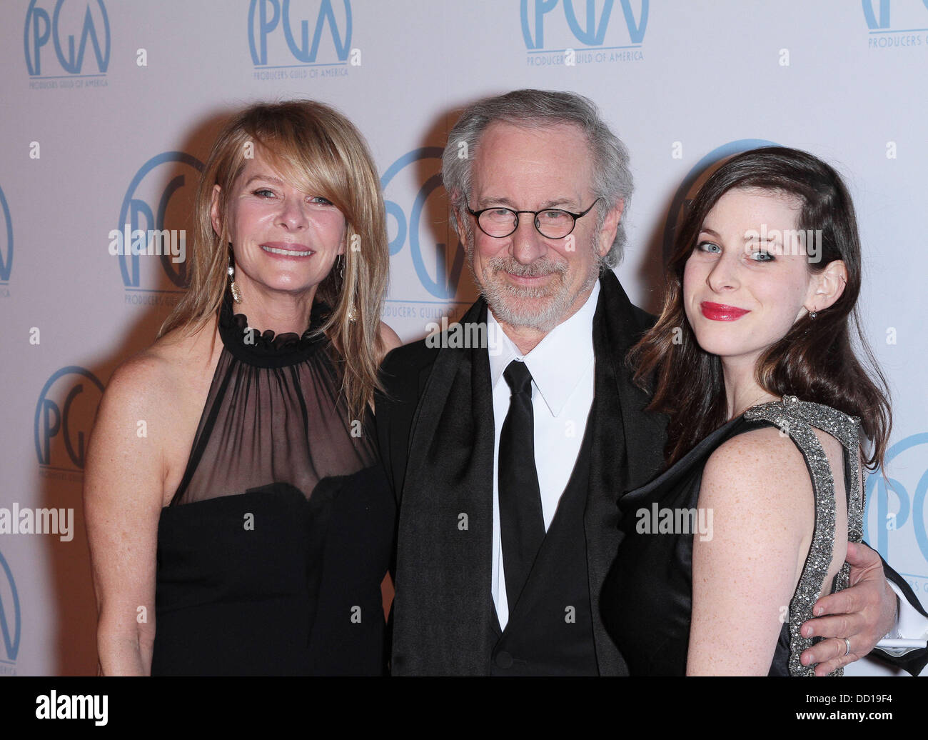 Steven Spielberg, Kate Capshaw and daughter Sasha The 23rd Annual Producers Guild Awards held at The Beverly Hilton Beverly California 21.01.12 Stock Photo - Alamy