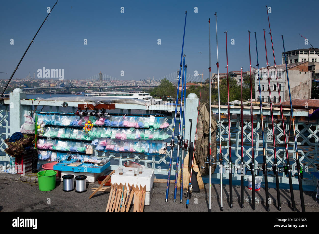 Fishing equipment on Galata bridge in Istanbul, Turkey Stock Photo Alamy