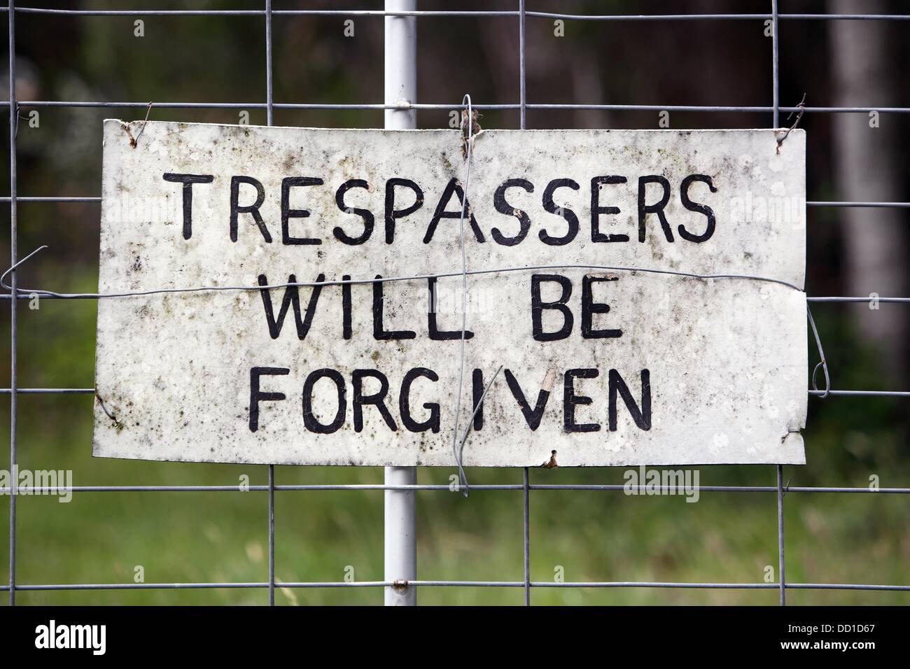 Sign on farm fence Tasmania, Australia Stock Photo Alamy