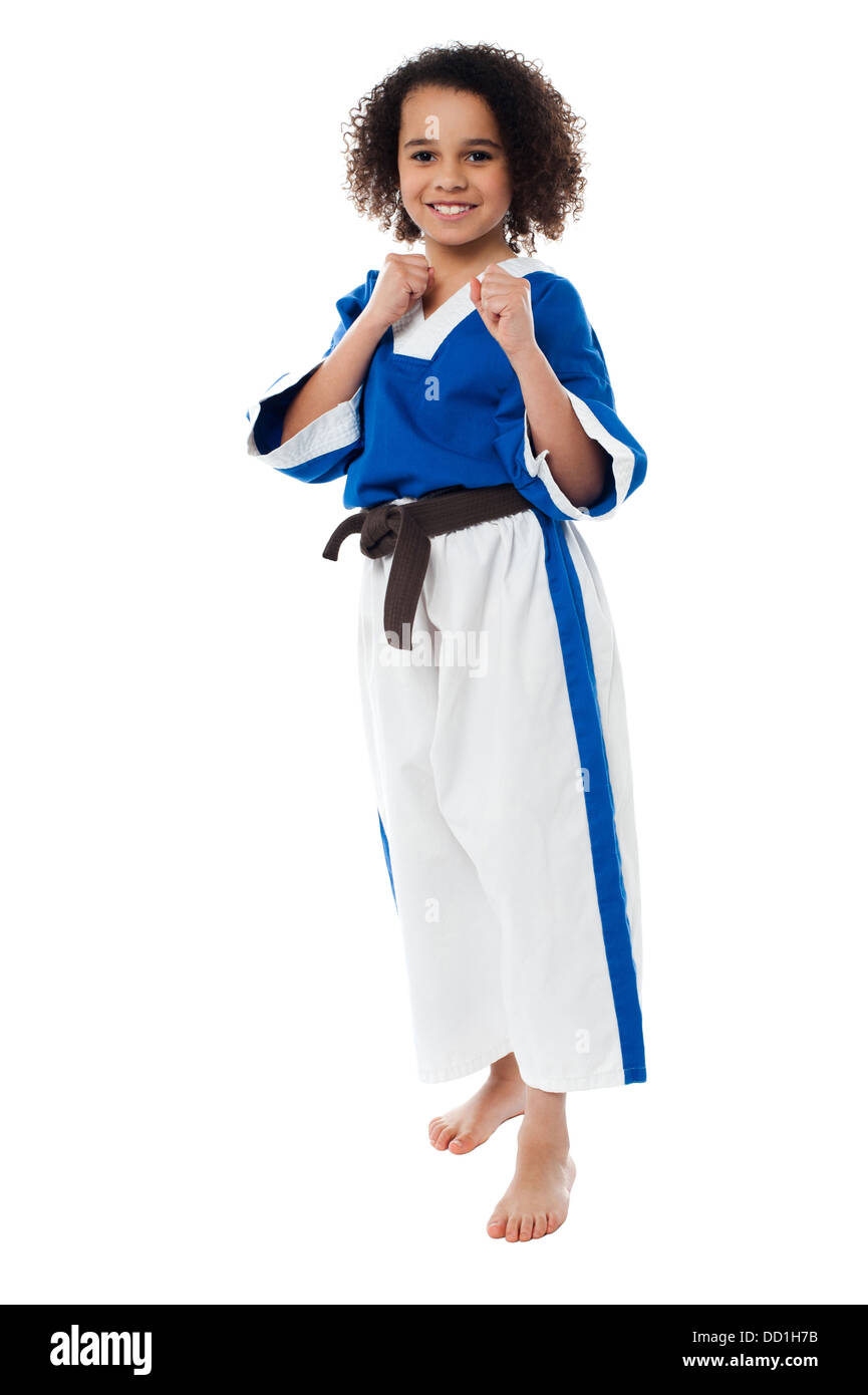 Little girl kung fu expert is ready for some action. Are you? Stock Photo