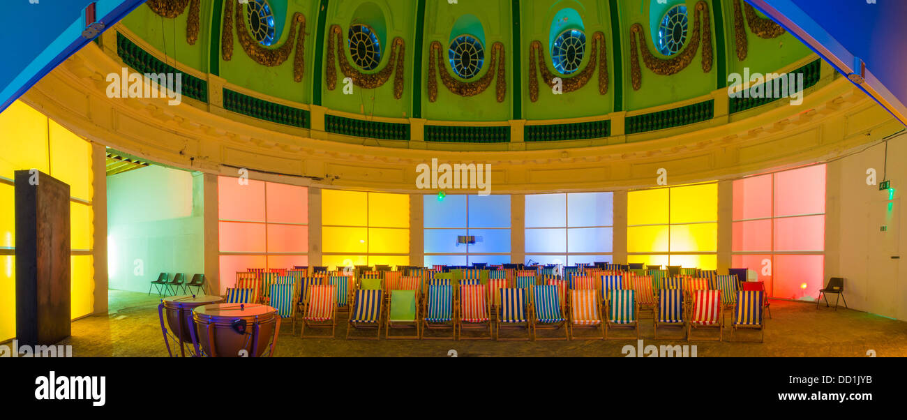 Whitley Bay, UK. 22nd Aug, 2013. Whitley Bay Film Festival 2013 transform the interior of The Spanish City Dome at Whitley Bay into a multiplex cinema with deckchairs as seats. Events run until 5th September 2013. Credit:  Bailey-Cooper Photography/Alamy Live News Stock Photo