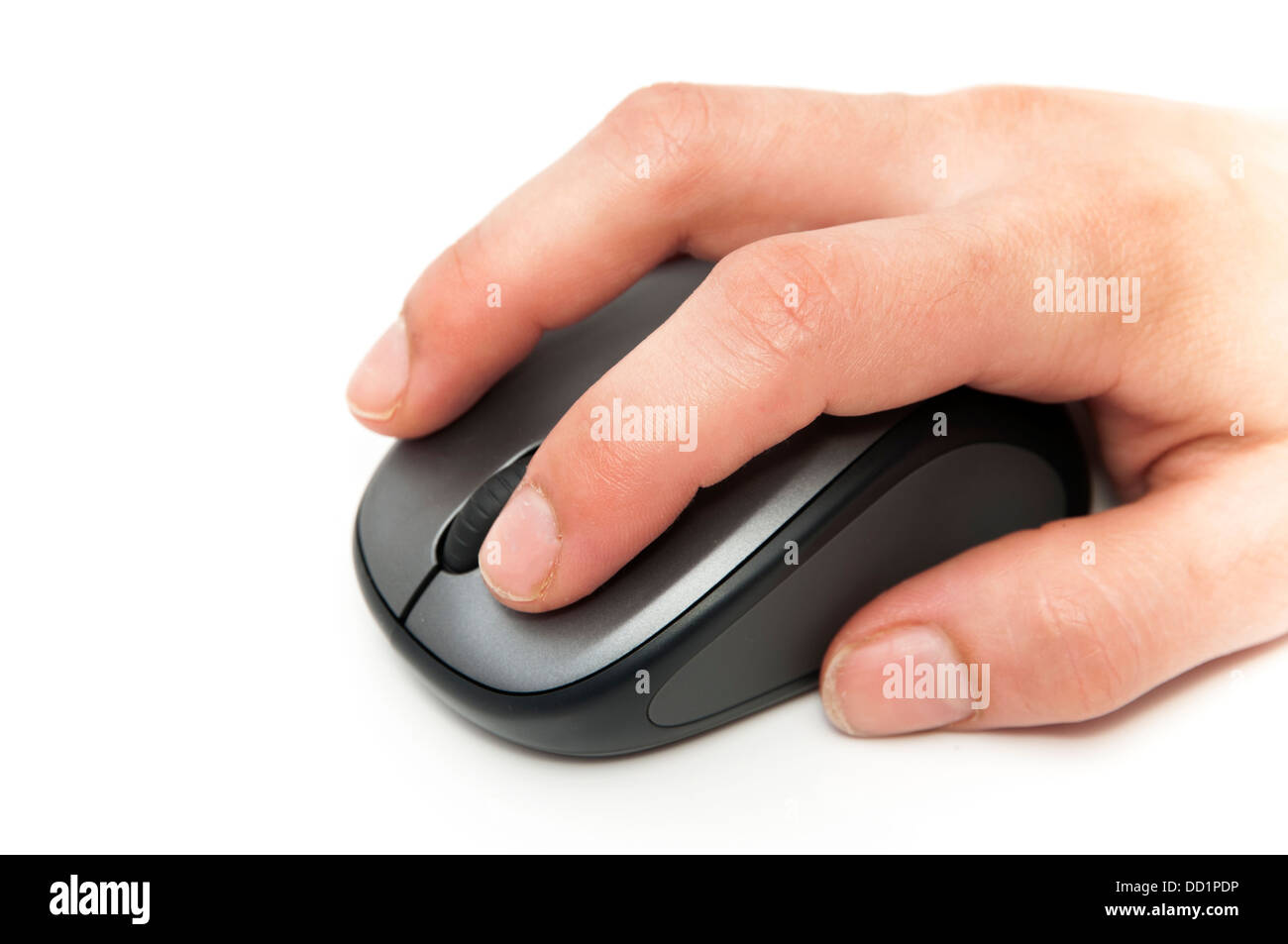 Hand with computer mouse on a white background Stock Photo - Alamy