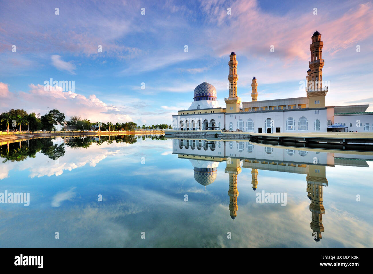 Kota Kinabalu Floating Mosque and Reflection Stock Photo