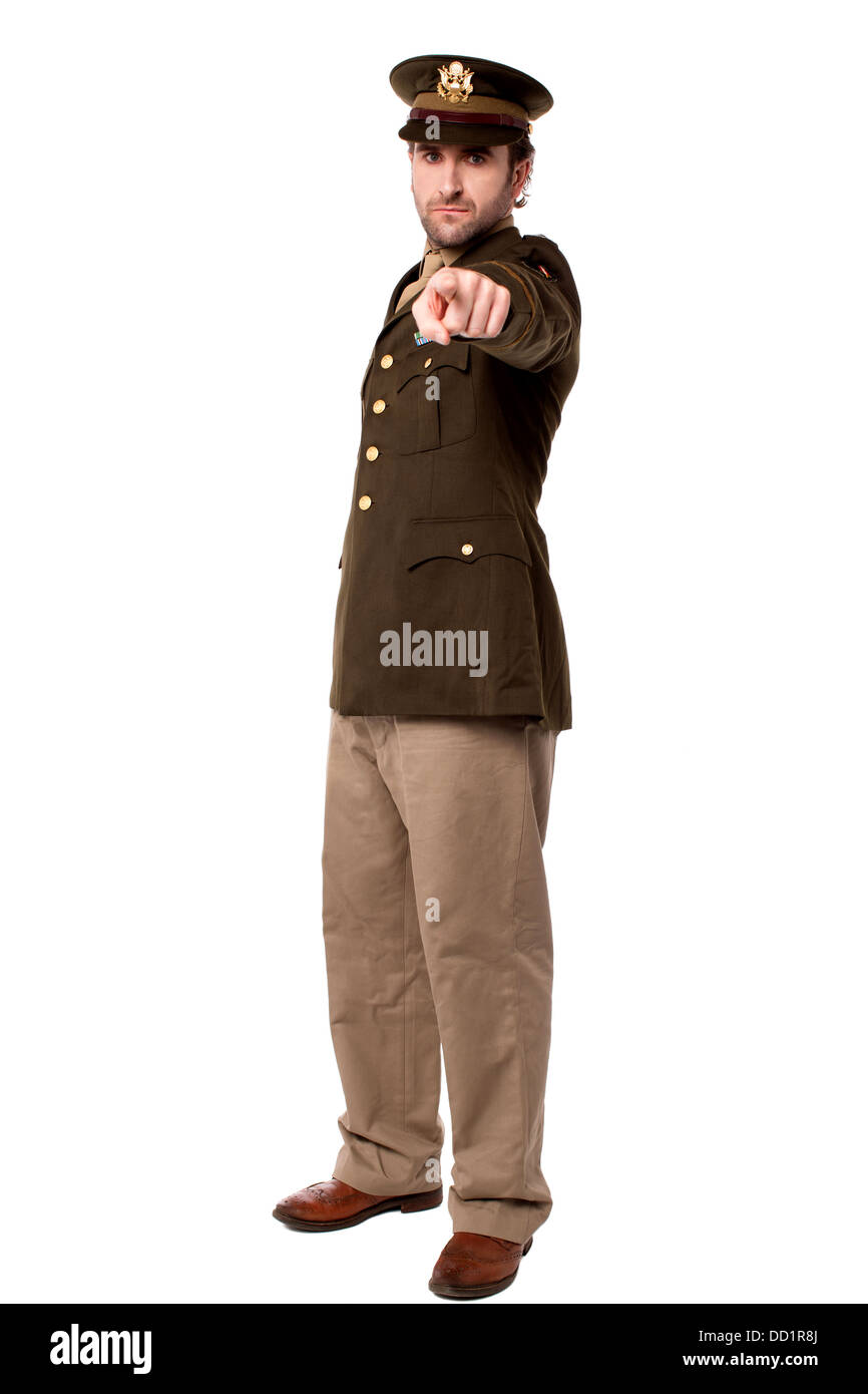 Young army officer pointing towards camera Stock Photo - Alamy