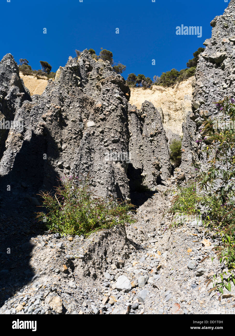dh Putangirua Pinnacles WAIRARAPA NEW ZEALAND Geological rock formation earth pillars Aorangi Ranges valley geology erosion pillar Stock Photo
