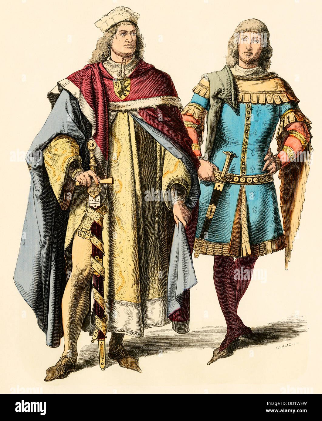 German prince and a knight, 1300s. Hand-colored print Stock Photo - Alamy
