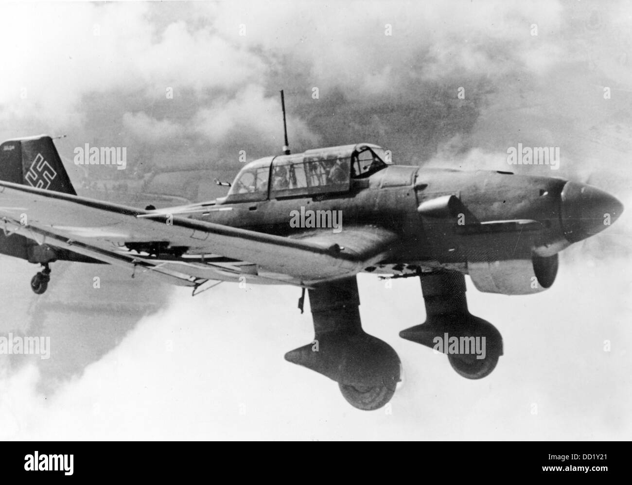The image from the Nazi Propaganda! shows the dive bomber Junkers Ju 87 in action for the German Wehrmacht in December 1940. Fotoarchiv für Zeitgeschichte Stock Photo