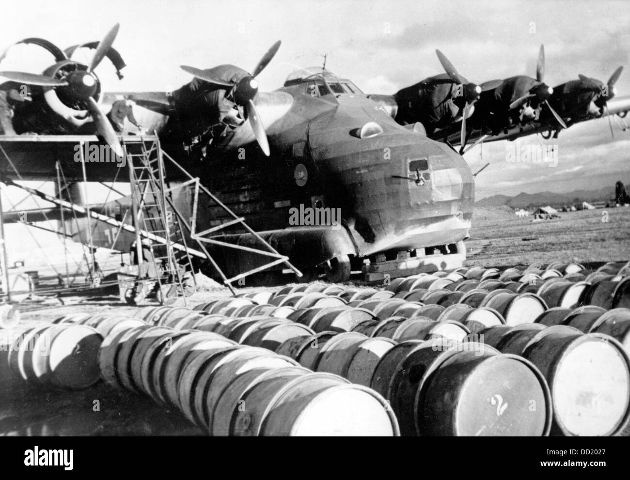 The image from the Nazi Propaganda! shows the transportation aircraft Me 323 produced by Messerschmitt, which has an enormous cargo compartment, in November 1943. Place unknown. Fotoarchiv für Zeitgeschichte Stock Photo