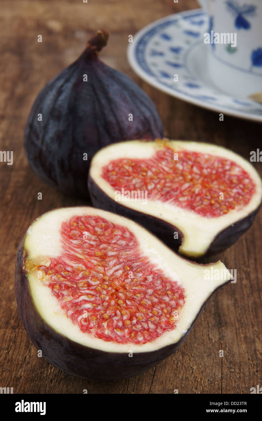 Fresh halved fig showing the seeds Stock Photo