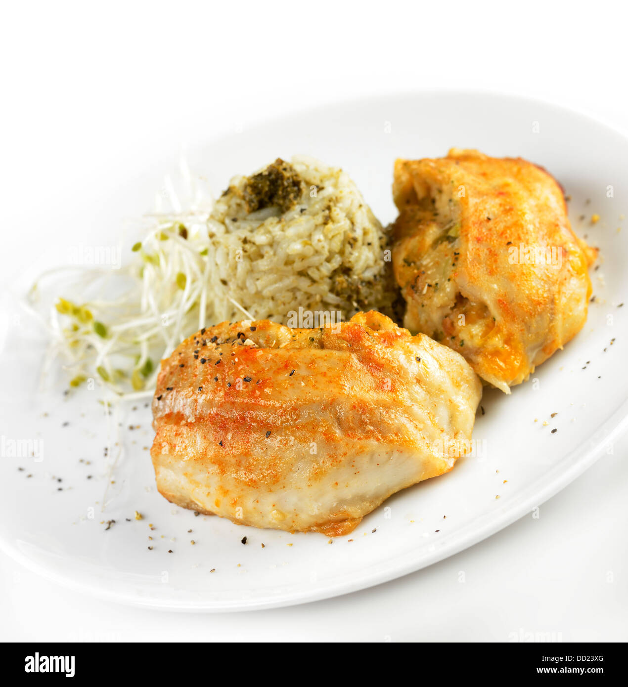 Stuffed Tilapia Fillet With Rice Stock Photo