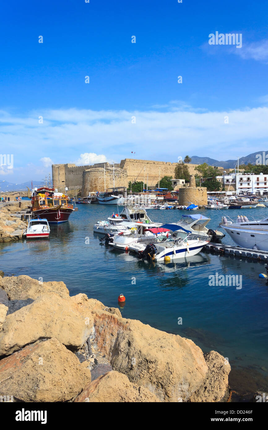 Kyrenia Castle with boats and yachts all around in the picturesque town of Kyrenia, Cyprus. Stock Photo