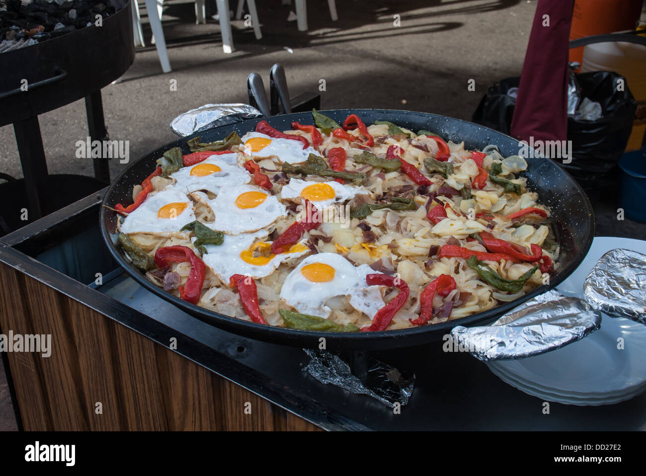 A typical lunch for the people attending the feria in Fuengirola, Spain. Stock Photo