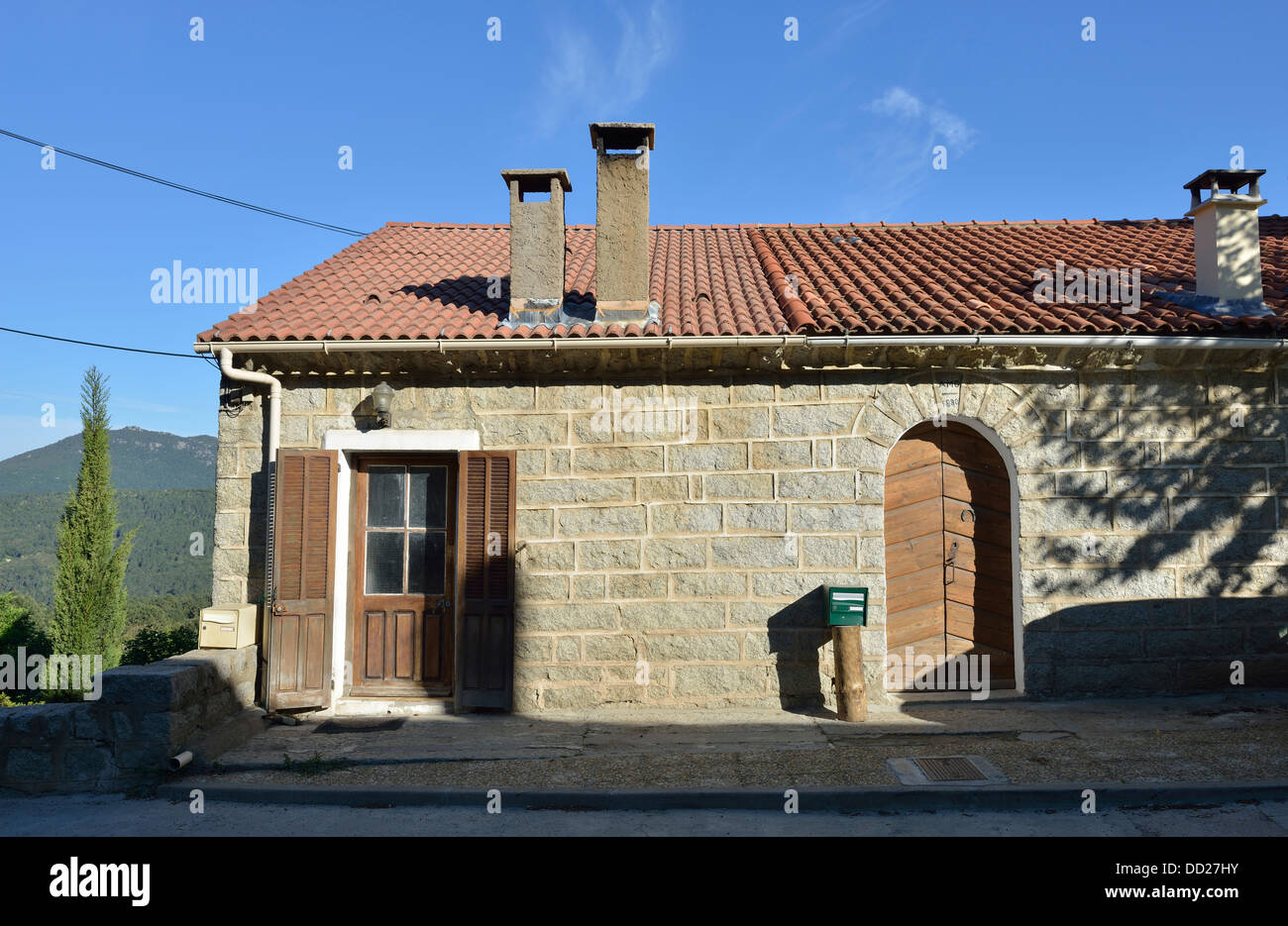 Granite house, village of Zonza, Alta Rocca region, Corsica, France Stock Photo