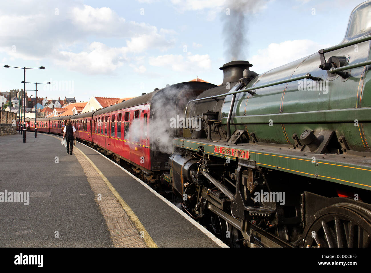 Steam locomotive pulling a passenger train on North Yorkshire moors Railway at Whitby, england Stock Photo