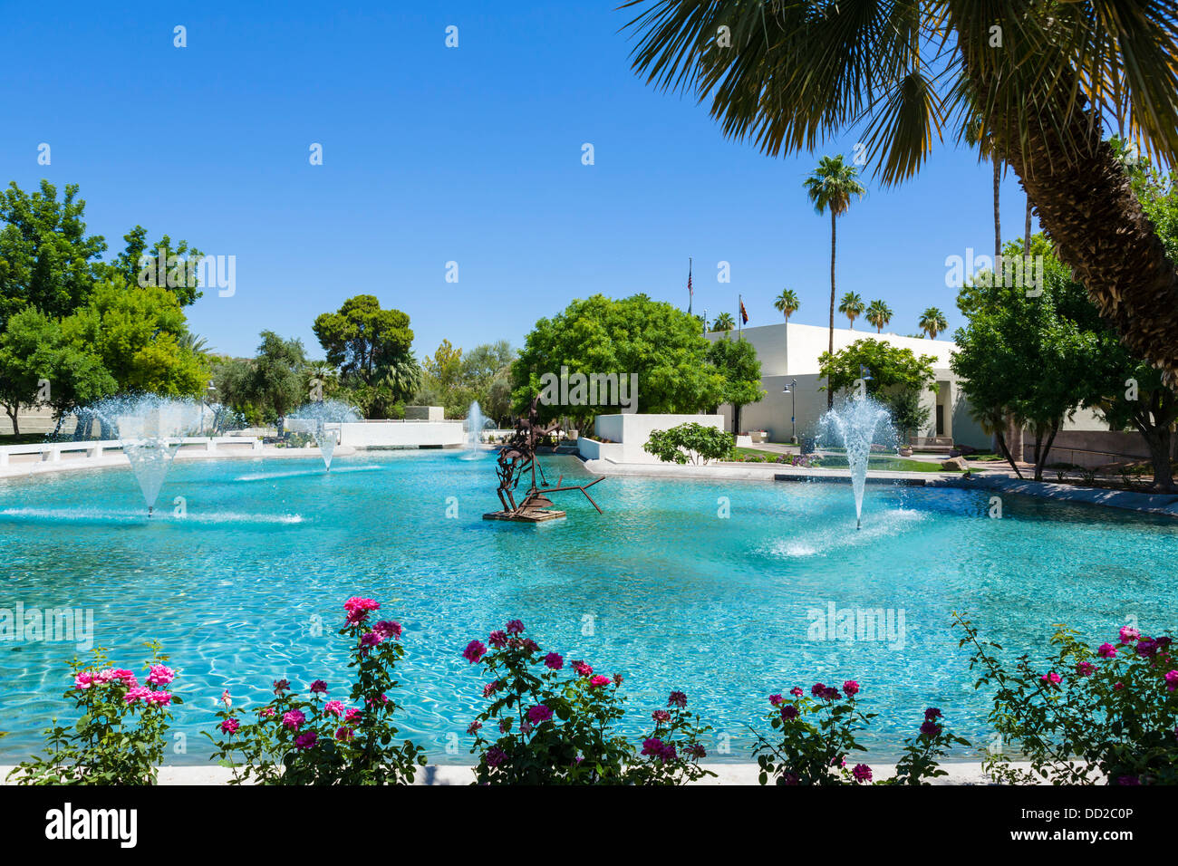 Fountains in Civic Center Mall, Scottsdale, Arizona, USA Stock Photo