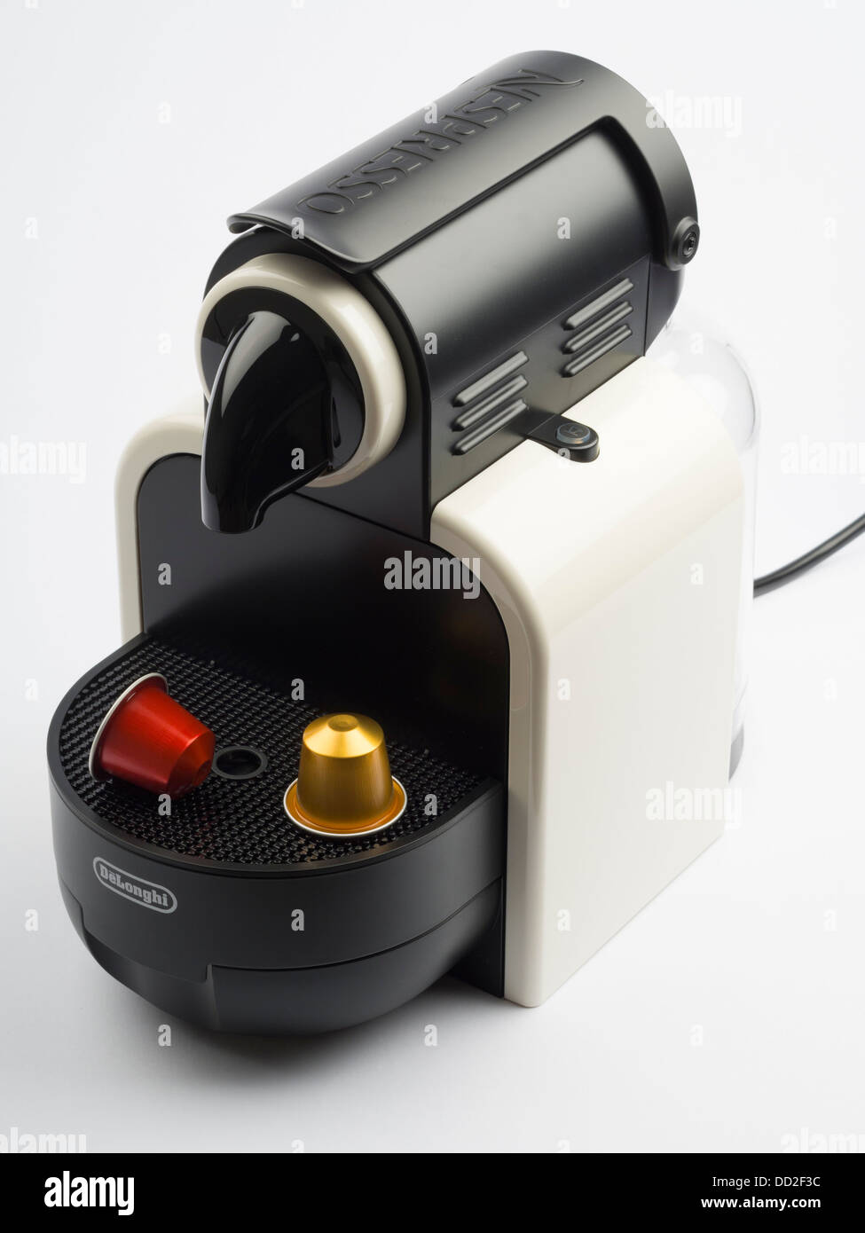 Nespresso coffee machine cut out isolated on white background - DeLonghi  Essenza Auto EN 97 W Stock Photo - Alamy