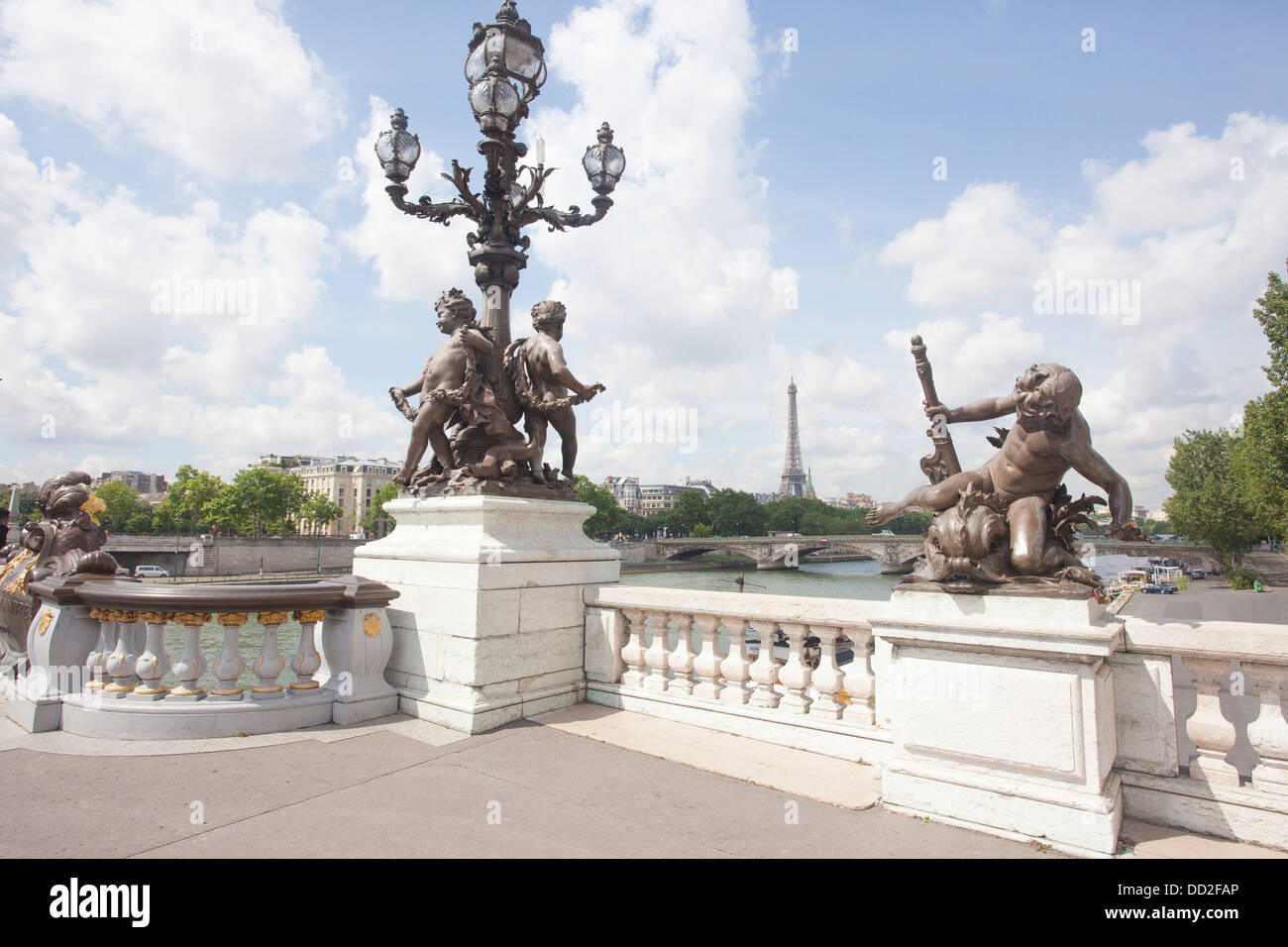 Pont Alexandre III bridge Sculptures across the River Seine in Paris France Stock Photo