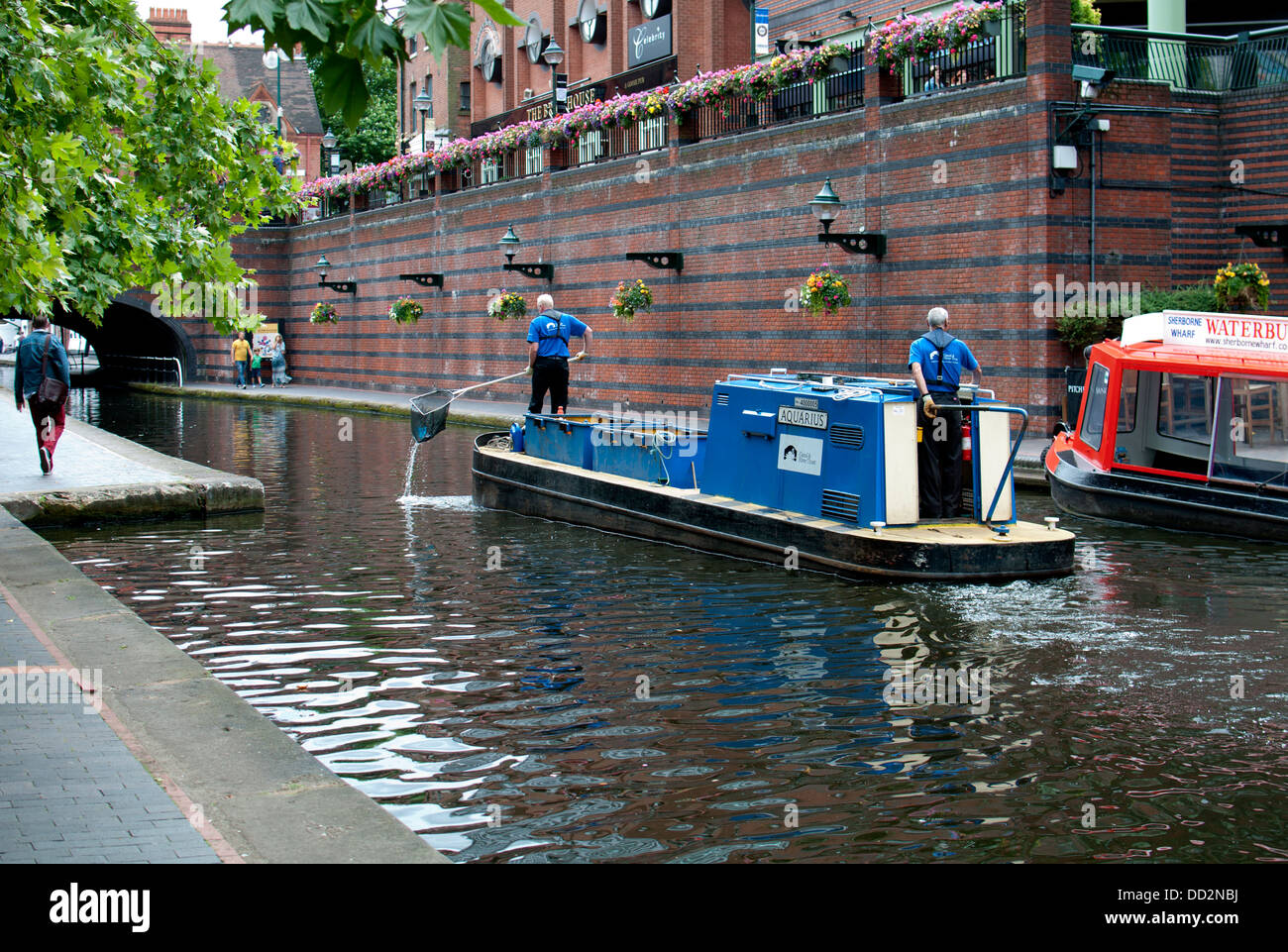 British Waterways canal maintenance boat, Birmingham city centre, UK