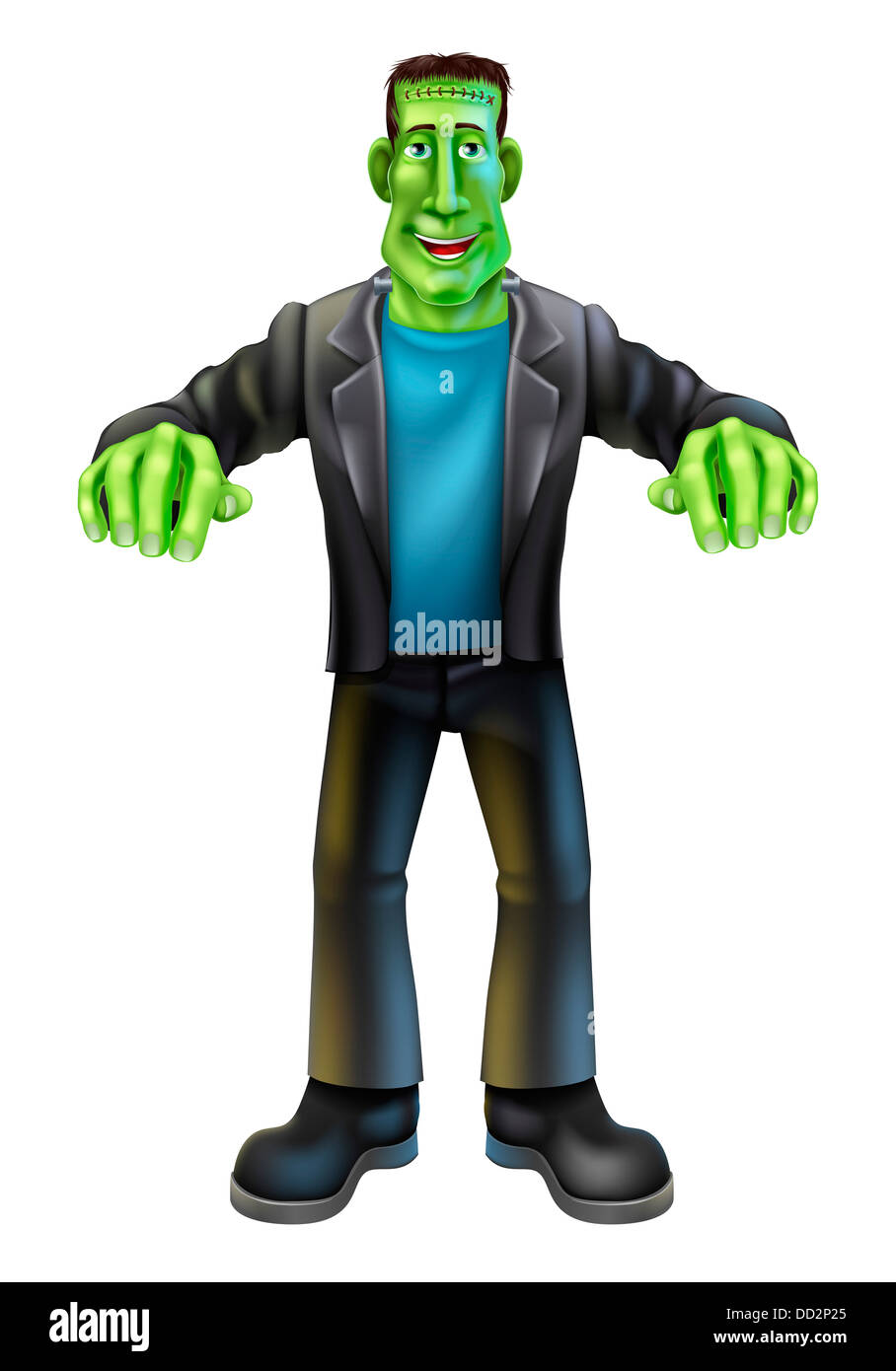 A Halloween cartoon Frankenstein monster character standing with his arms out in classic horror movie pose Stock Photo