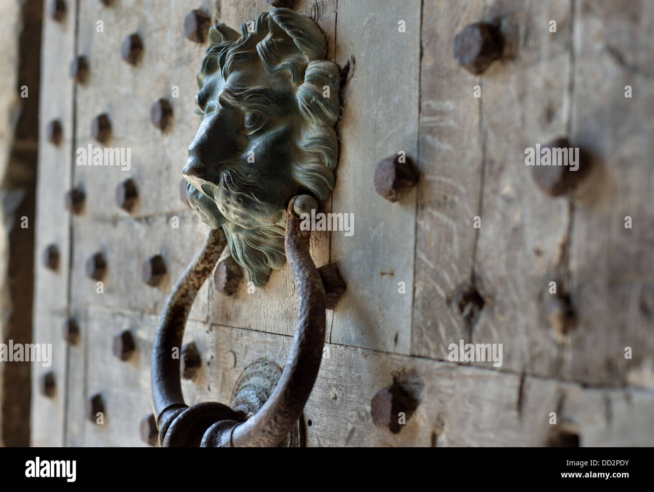 Close Up Of A Lion Face Door Knocker At Leeds Castle In Kent Stock
