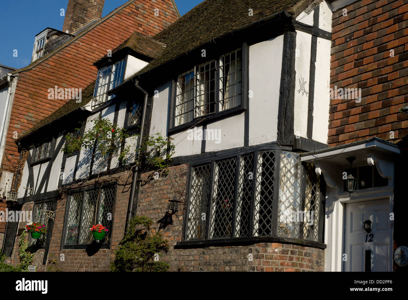 Quaint black and white house front in the city of Rye in East Sussex, England Stock Photo