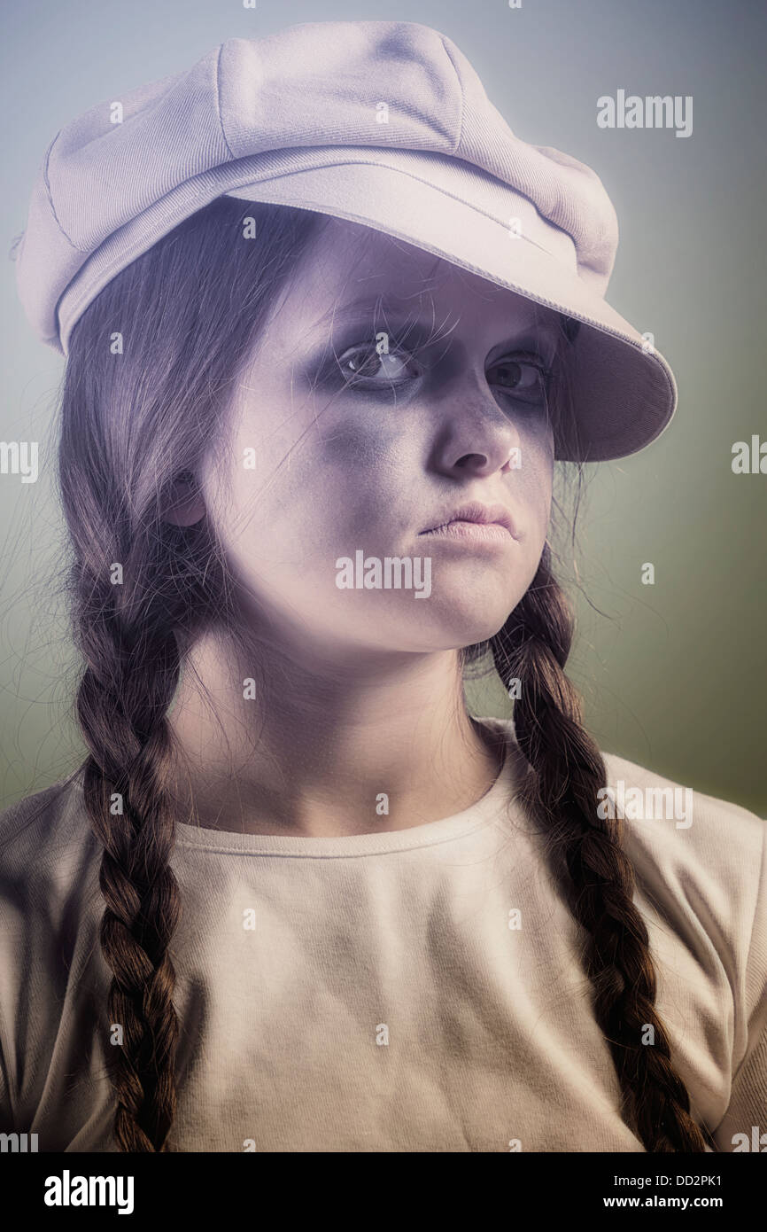 a naughty and dirty girl with a cap Stock Photo
