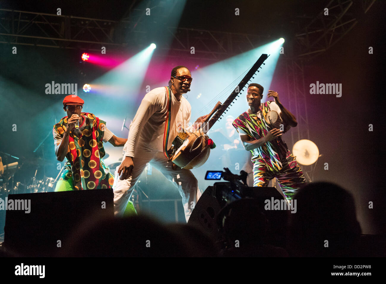 Shrewsbury, UK. 23rd Aug, 2013. Shrewsbury Folk Festival. Afro Celt Sound System on the main stage. Stock Photo