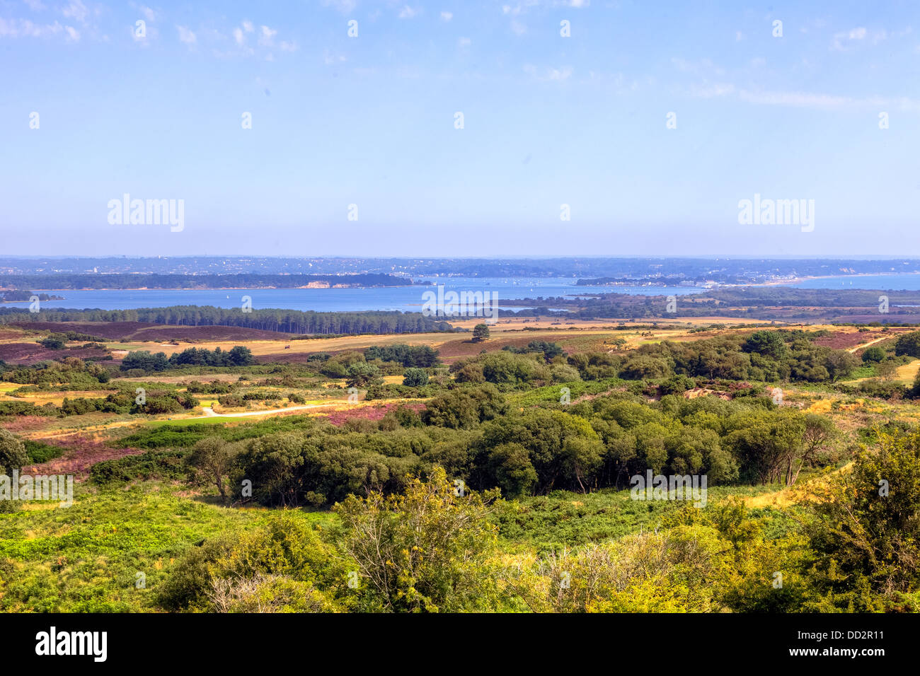 view over the peninsula Purbeck to Poole and Bournemouth Stock Photo