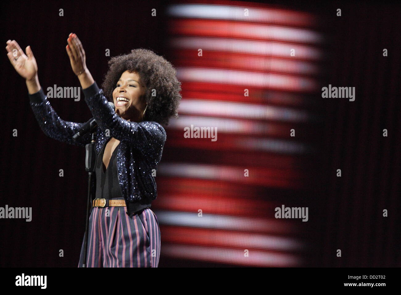 Sopot, Poland 23rd, August Sopot Top of The Top festival in Forest Opera. Pictured:  Danish singer Nabiha performs live on the stage Credit:  Michal Fludra/Alamy Live News Stock Photo