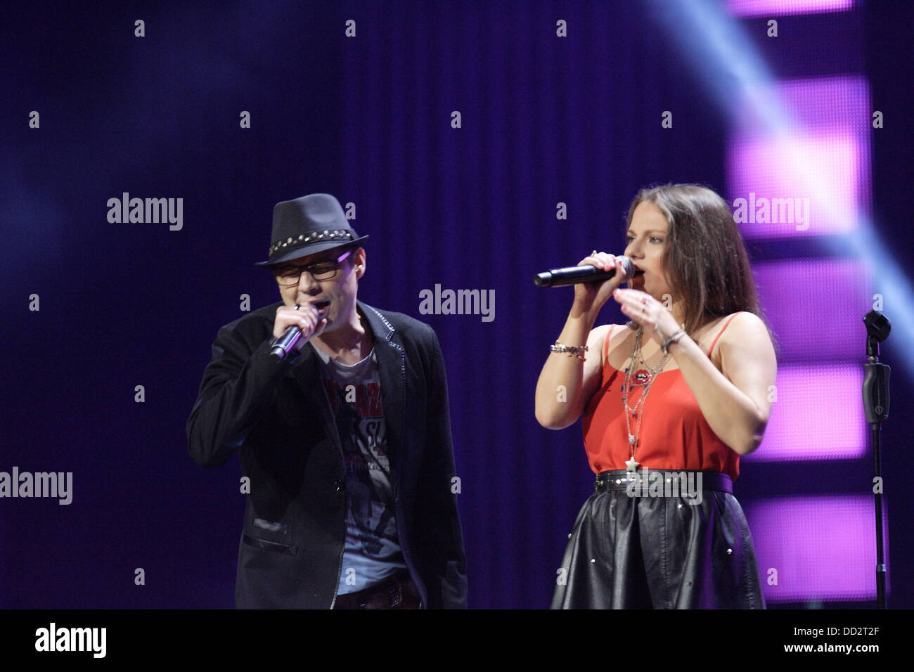 Sopot, Poland 23rd, August Sopot Top of The Top festival in Forest Opera. Pictured:  Peter Bic Project with singer Daska Kostovcik performs live on the stage Credit:  Michal Fludra/Alamy Live News Stock Photo