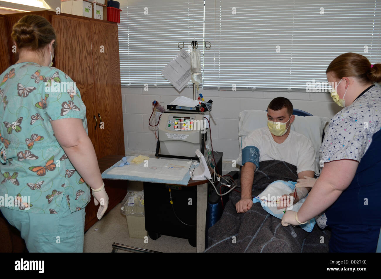 Inmate receives dialysis in the medical unit of a maximum security prison, Nebraska State Penitentiary. Stock Photo