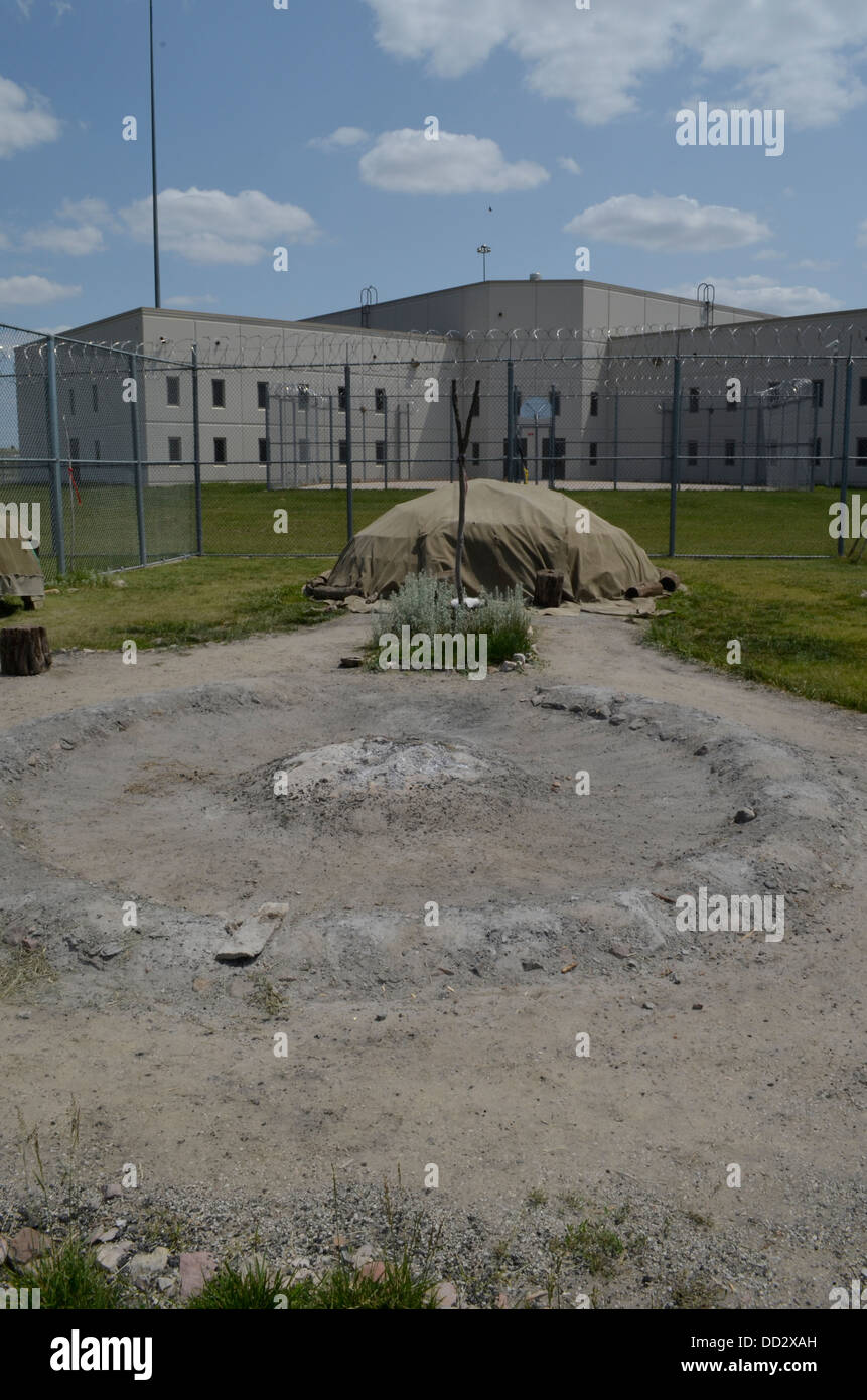 Religious land inside prison. For religions such as Asatru, Native American etc. Maximum security prison in Lincoln, Nebraska. Stock Photo