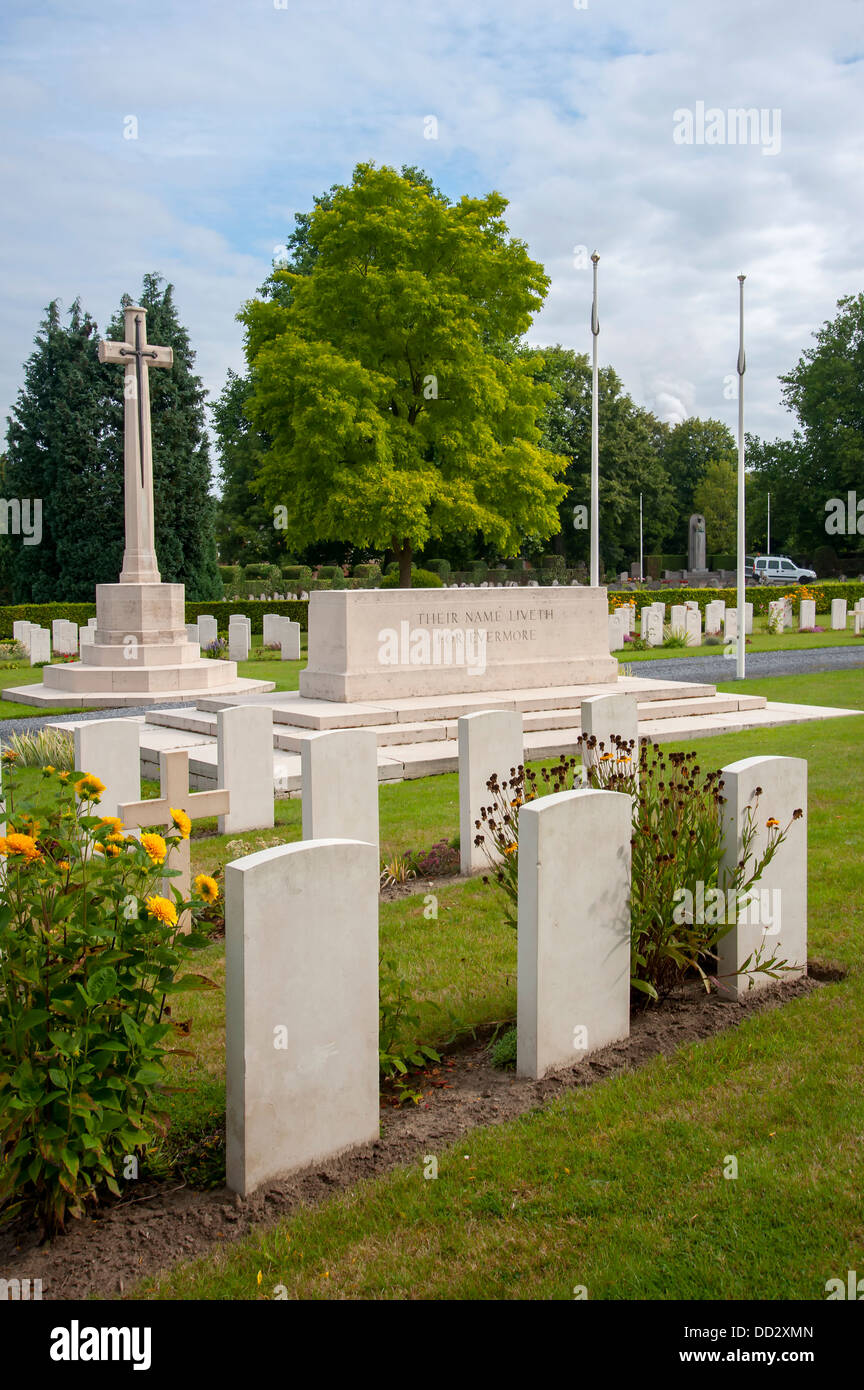 white marble gravestones in the commonwealth war graves cemetery at