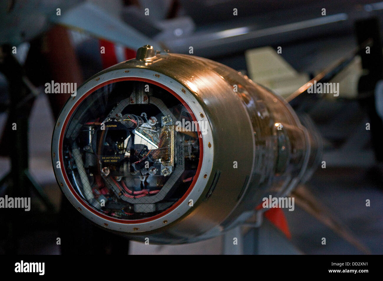 Closeup photograph of an early aircraft missiles guidance system Stock Photo