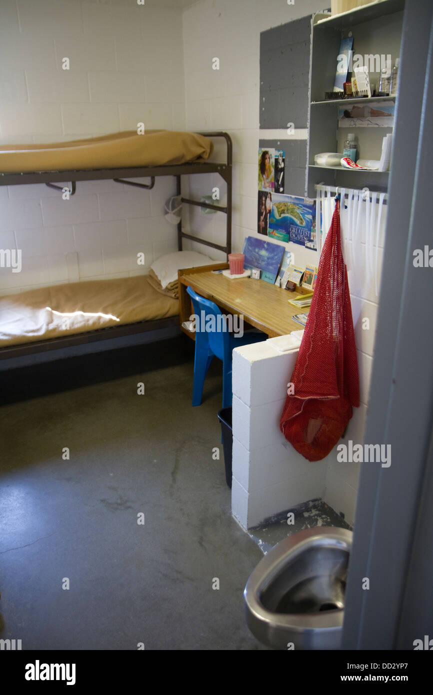 Typical cell in a protective custody housing unit for vulnerable inmates. Maximum security prison in Lincoln, Nebraska. Stock Photo