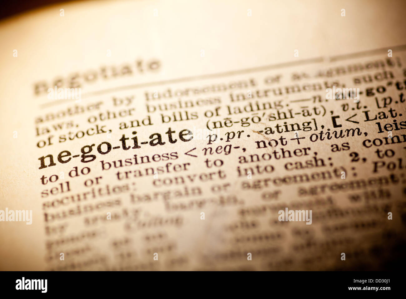 Dictionary word negotiate Stock Photo Alamy