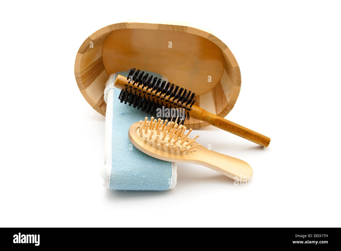 Different hairbrush with Cosmetic Cloth Stock Photo