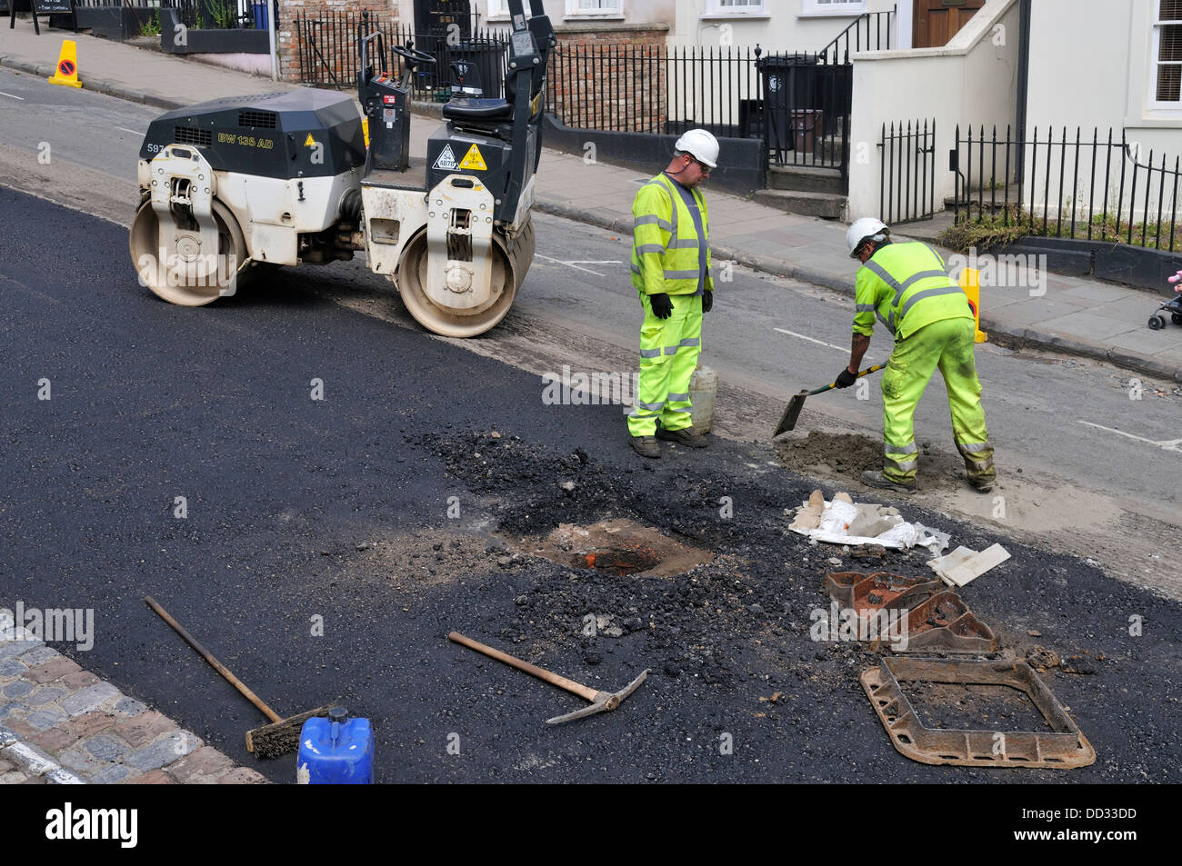 Road works resurfacing surface, UK Stock Photo