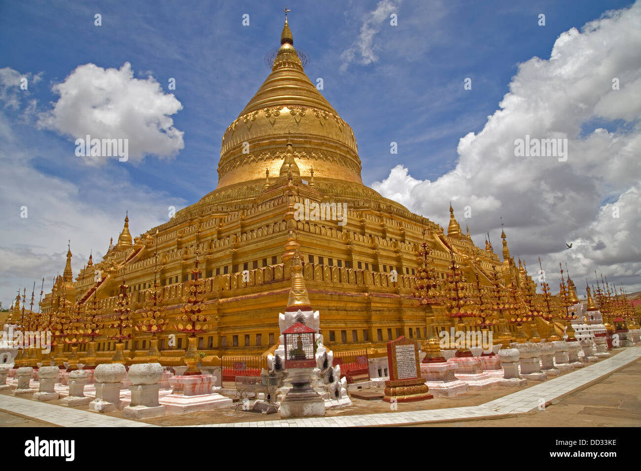The Shwezigon Pagoda or Shwezigon Paya is a Buddhist temple located in Nyaung-U, a town near Bagan, in Burma, built by King Anaw Stock Photo