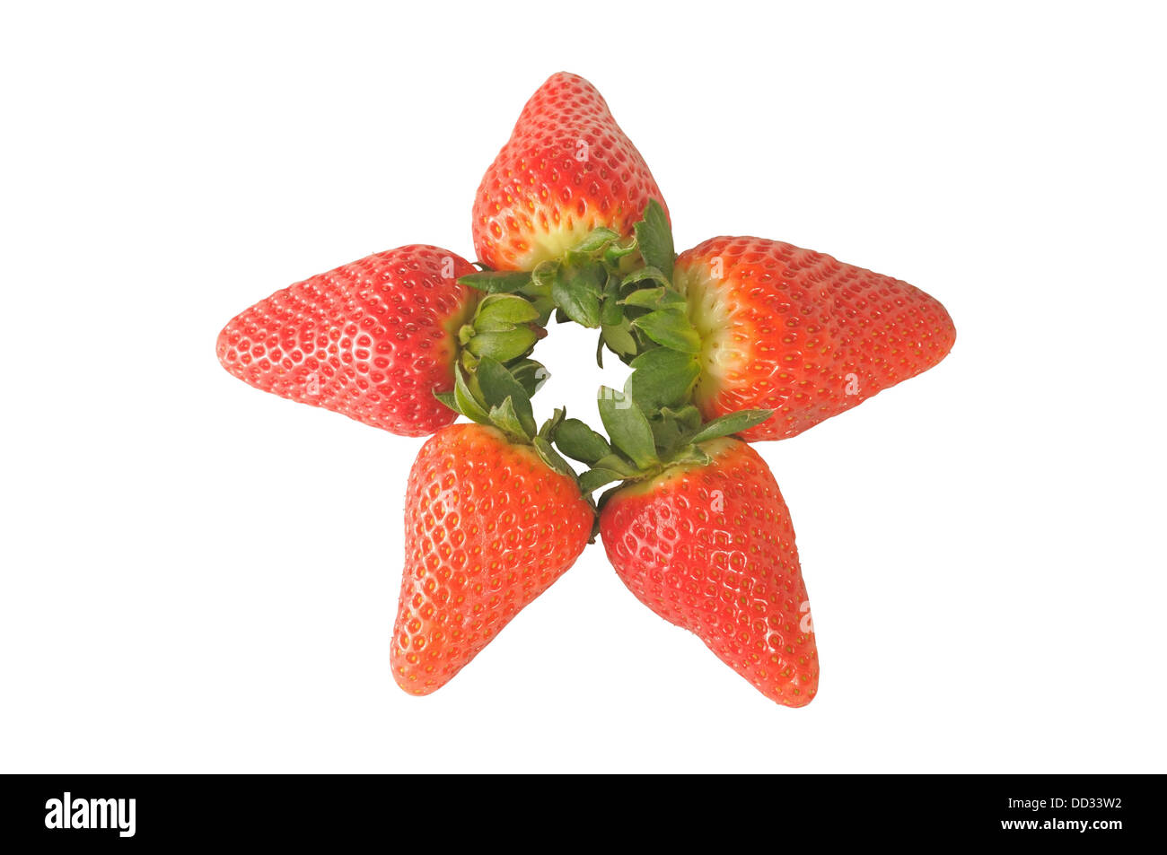 Fresh red strawberries arranged as a star isolated on white Stock Photo