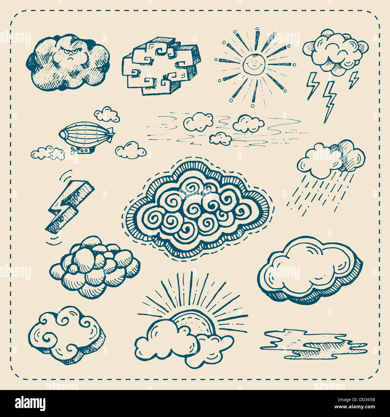 Vector collection of hand drawn cloud icons Stock Photo - Alamy