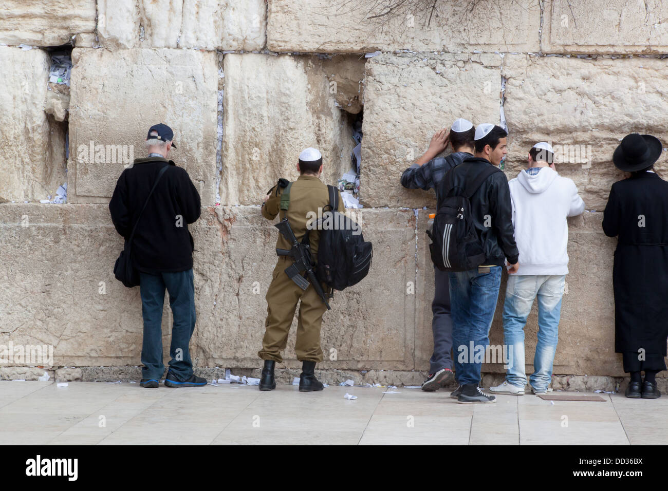 Wailing wall, sacred site for Jews and Christians, Jerusalem, Israel, CIRCA February 17, 2013.  Where men are praying. Stock Photo