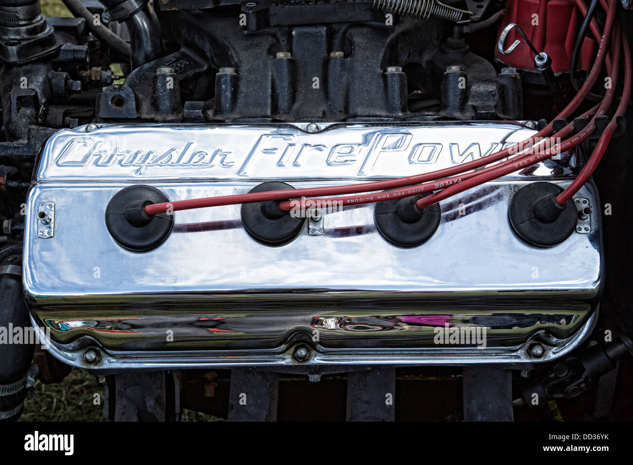 Chrysler engine chromium rocker cover detail. Stock Photo