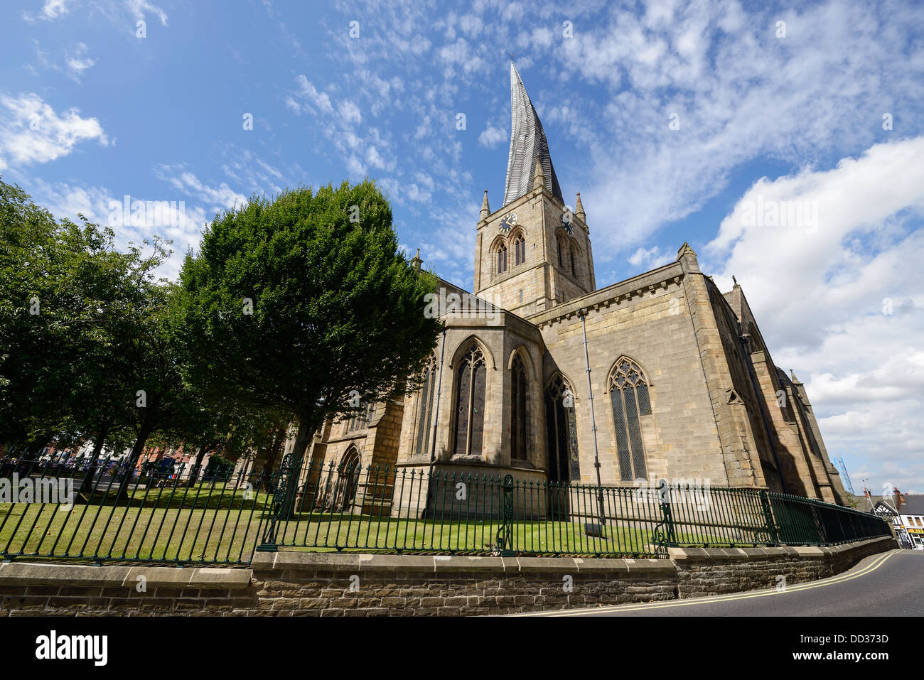 The crooked spire of the Church of St Mary and All Saints Chesterfield UK Stock Photo