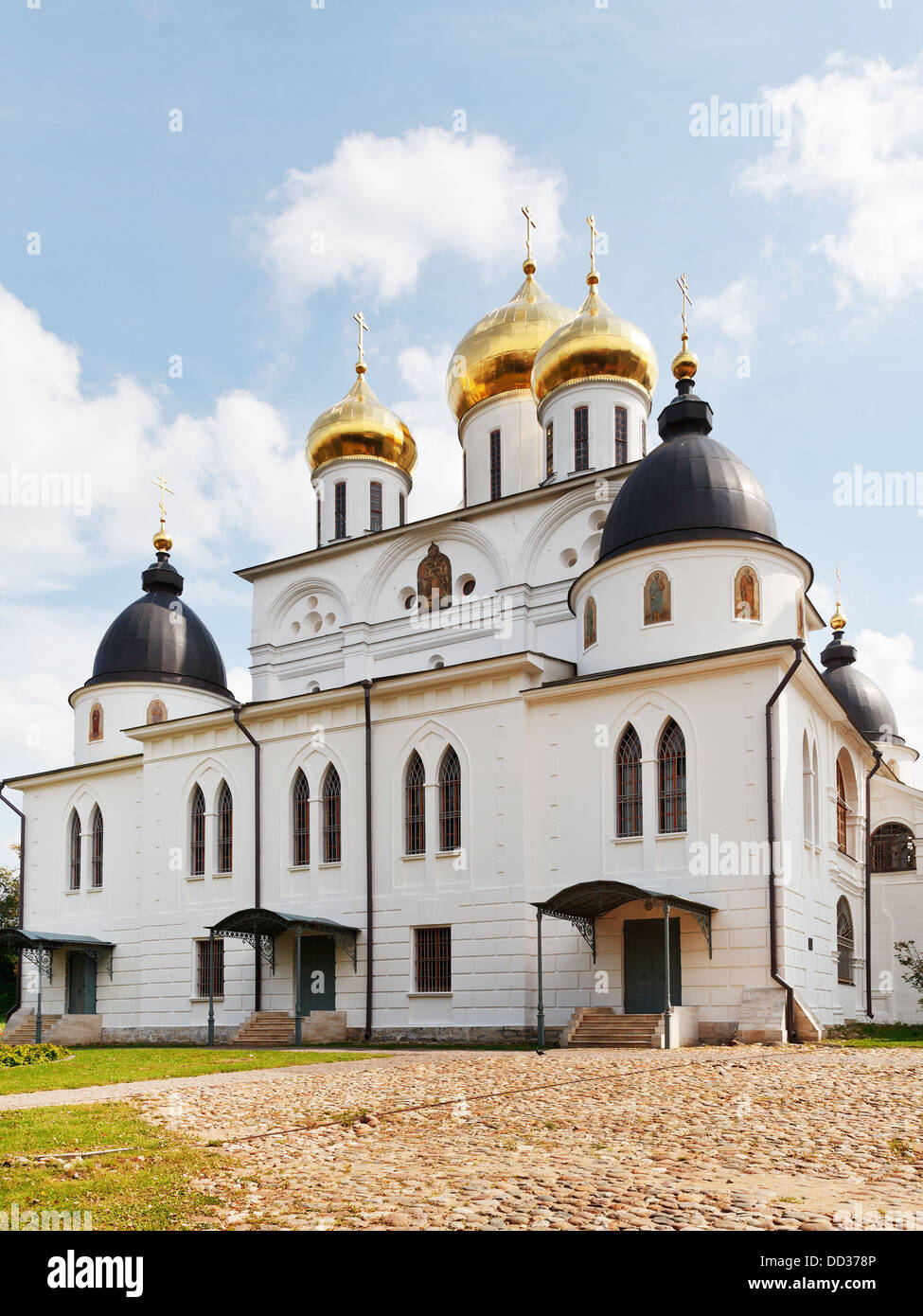 facade of Dormition Cathedral of Dmitrov Kremlin, Russia Stock Photo