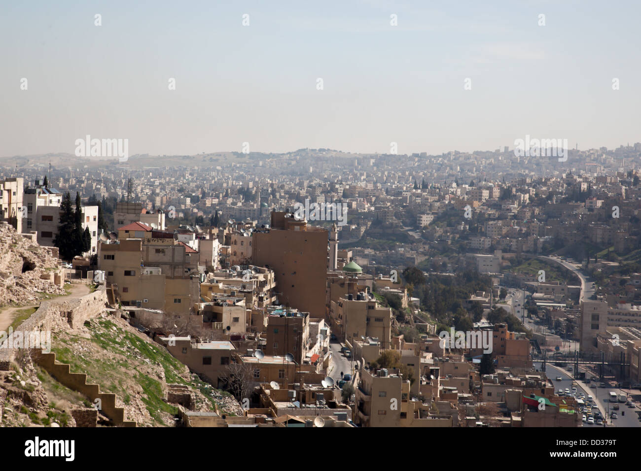 Amman, Jordan, from the Citadel. CIRCA Feb. 2013. Ruins in the middle of a Middle East City Stock Photo