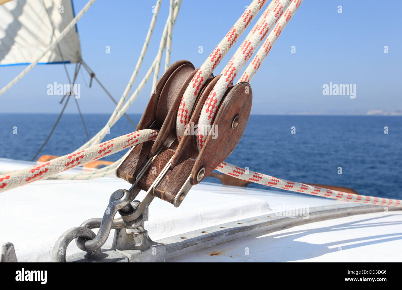 Sailboat winch on a white yacht Stock Photo