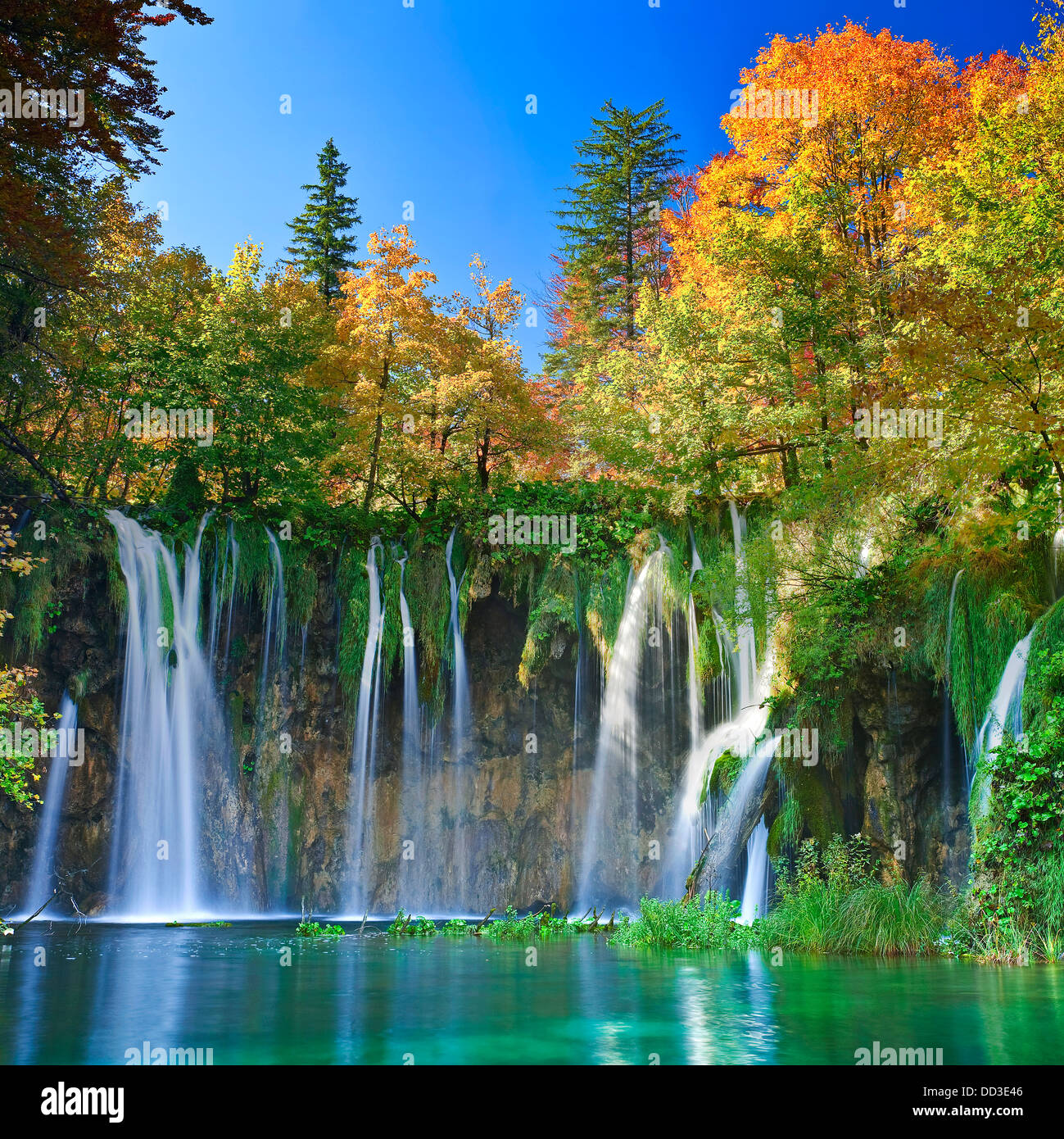 Plitvice lakes of Croatia - national park in autumn Stock Photo